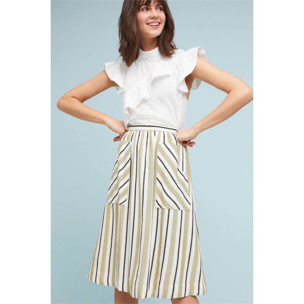 Anthropologie Striped Midi Skirt in Cream, Olive, Black